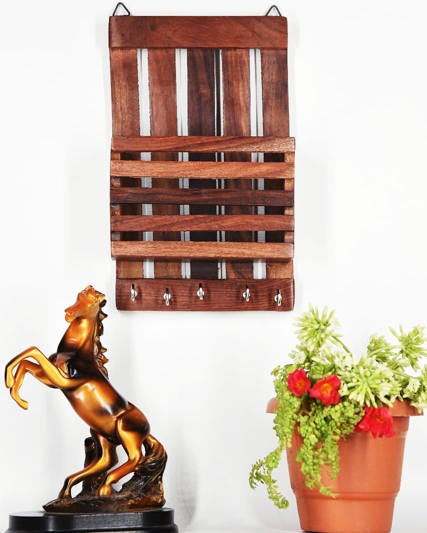 wooden key holder with hooks