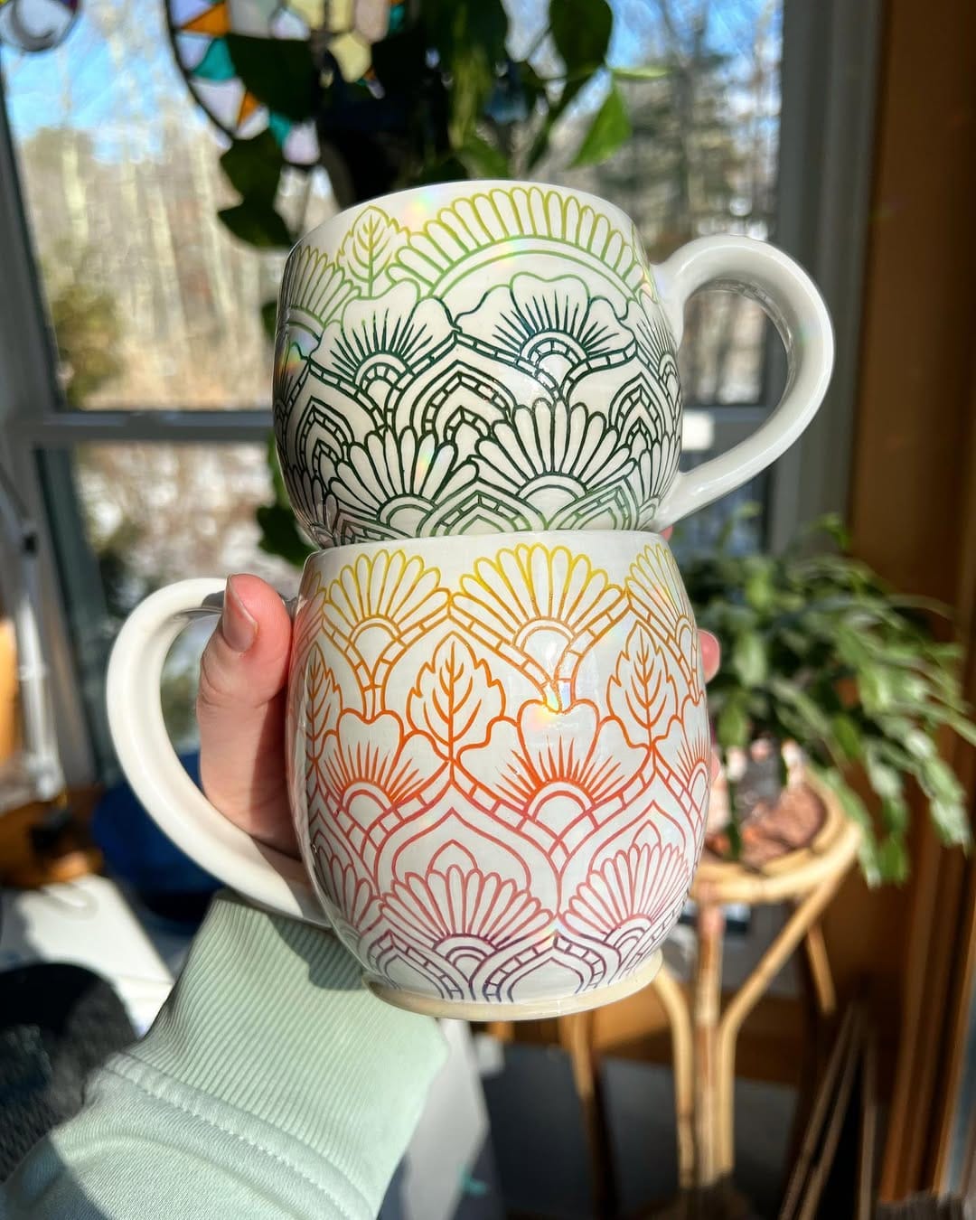 hand-painted ceramic mug with floral design