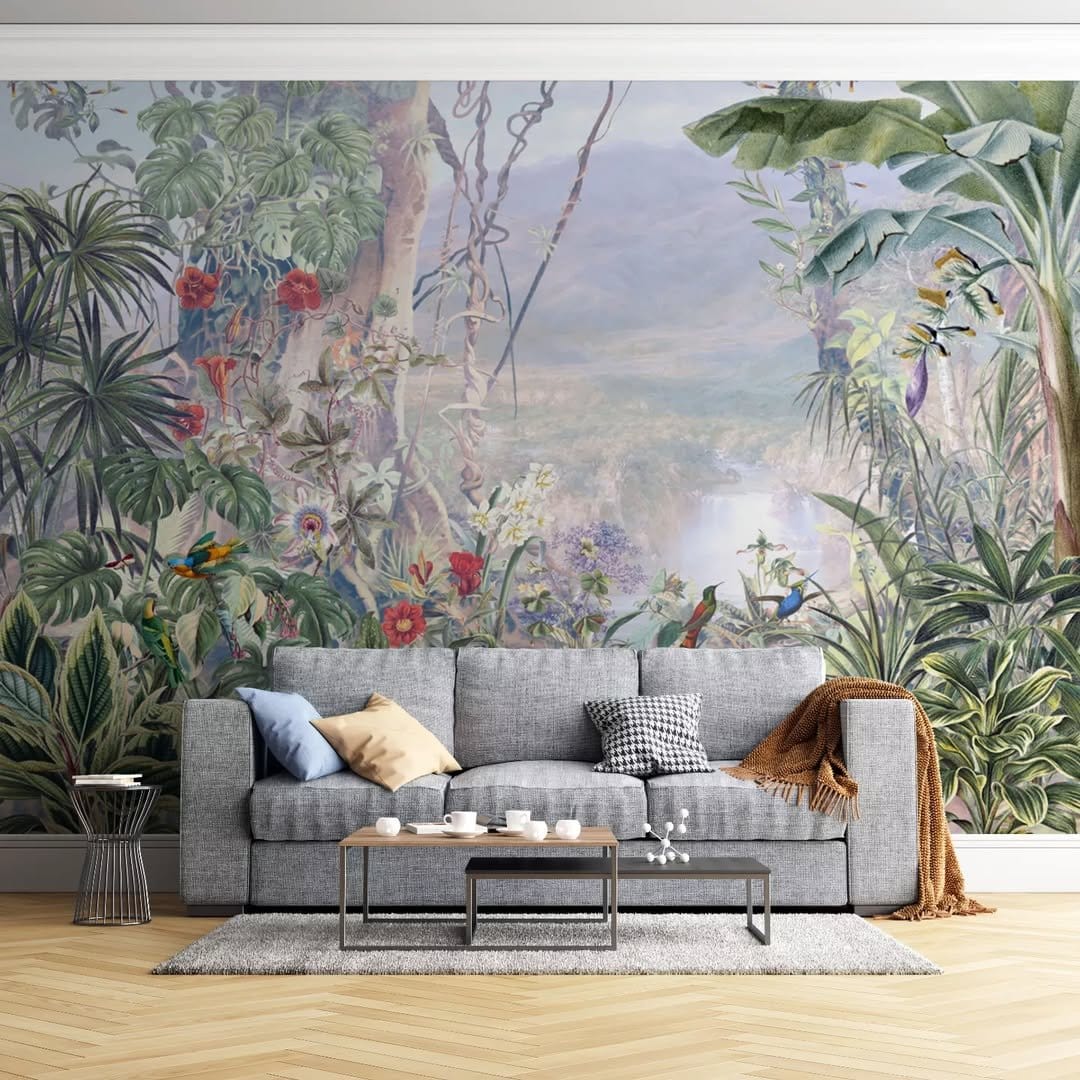 Lush tropical jungle mural