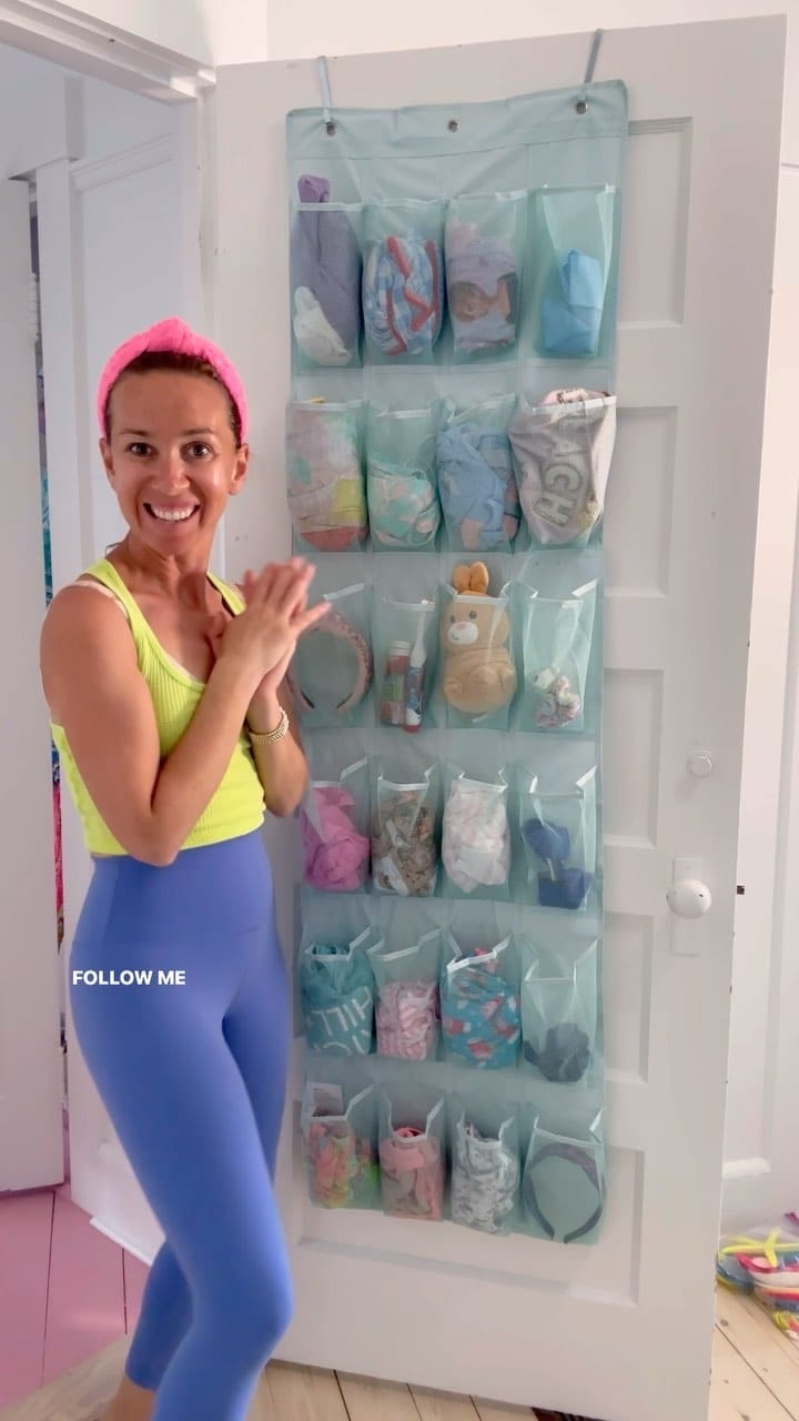 over-the-door shoe organizer filled with shoes