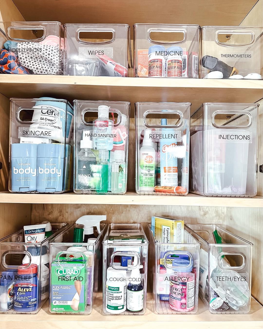clear plastic bins with labels