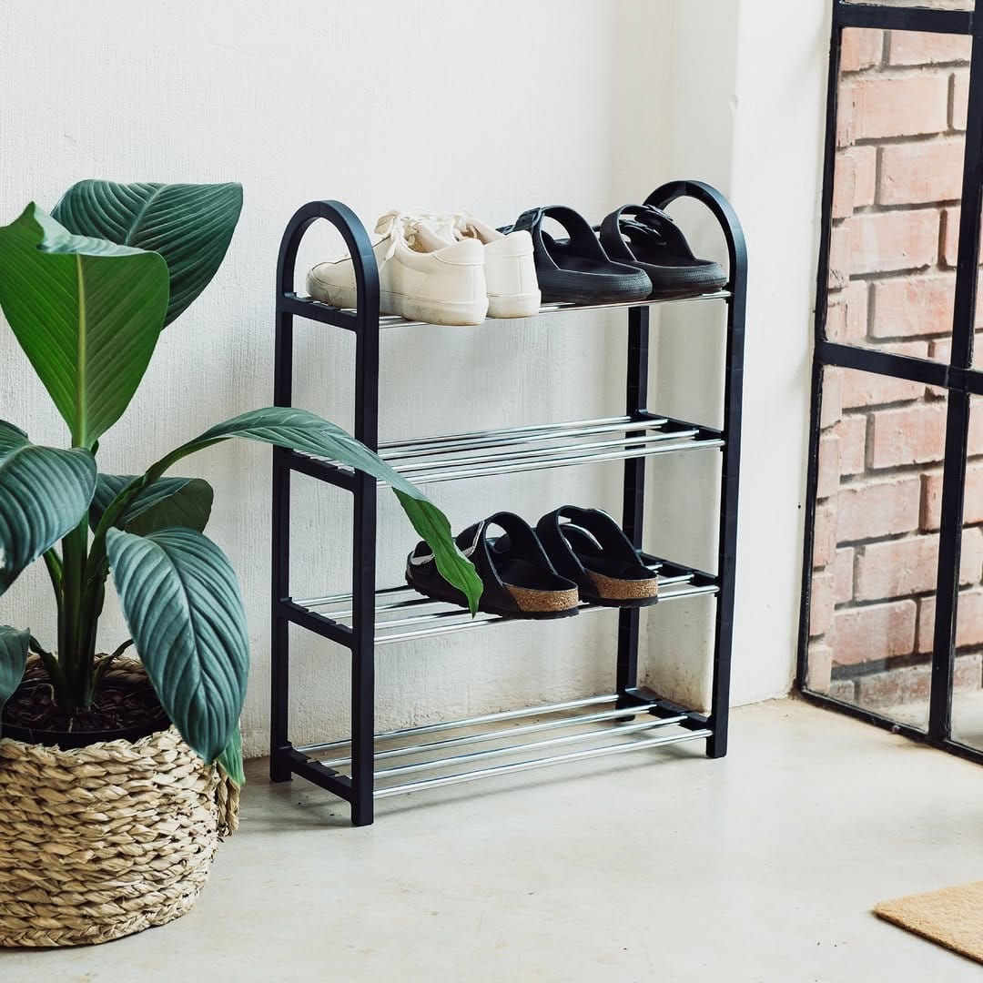 Shoe organizer with planted herbs