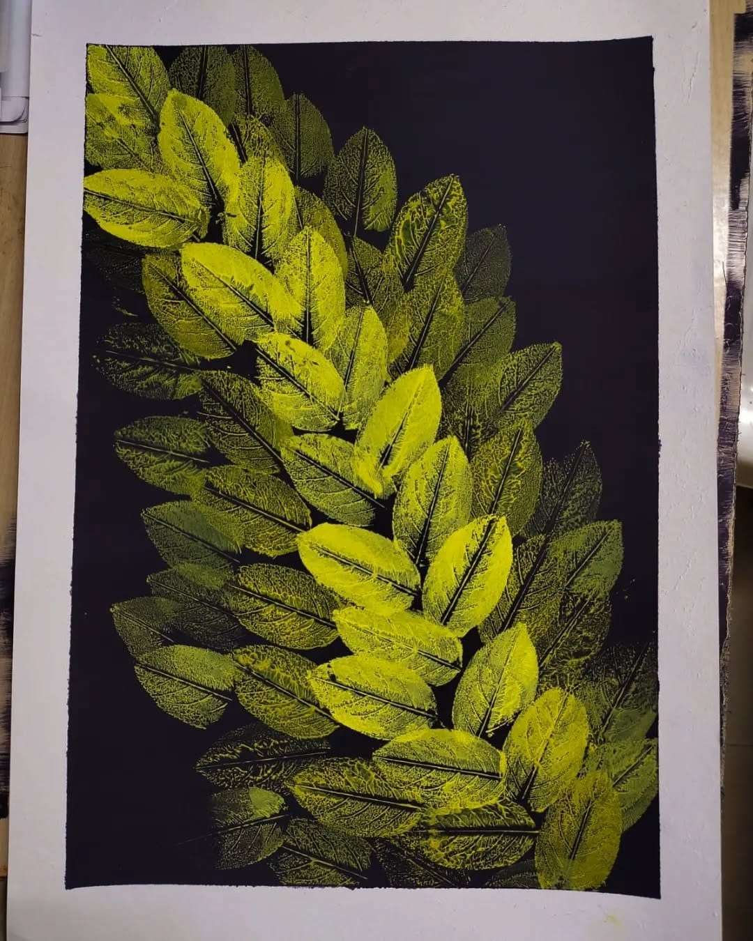 Natural leaf imprint handmade canvas art