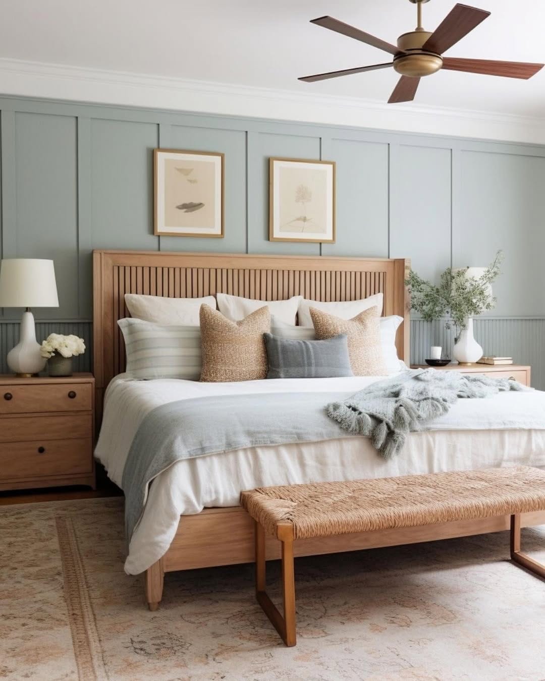 bedroom wall with contrasting top and bottom colors