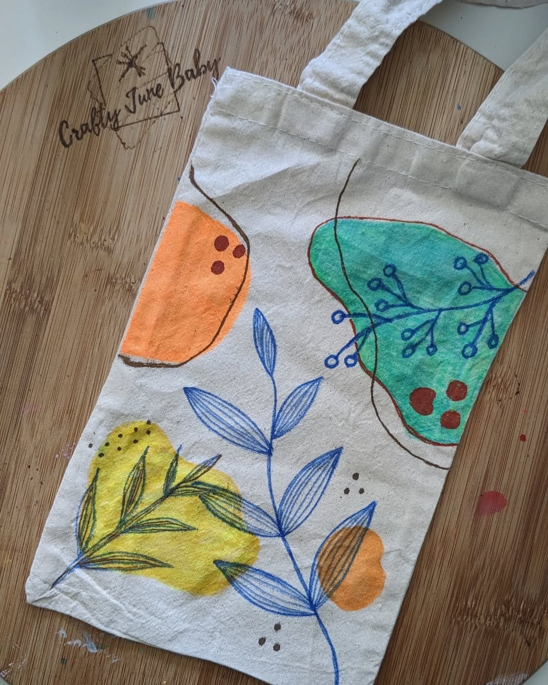 colorful fabric tote bag with floral pattern
