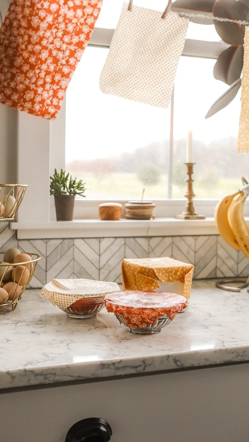 beeswax wraps covering food in kitchen