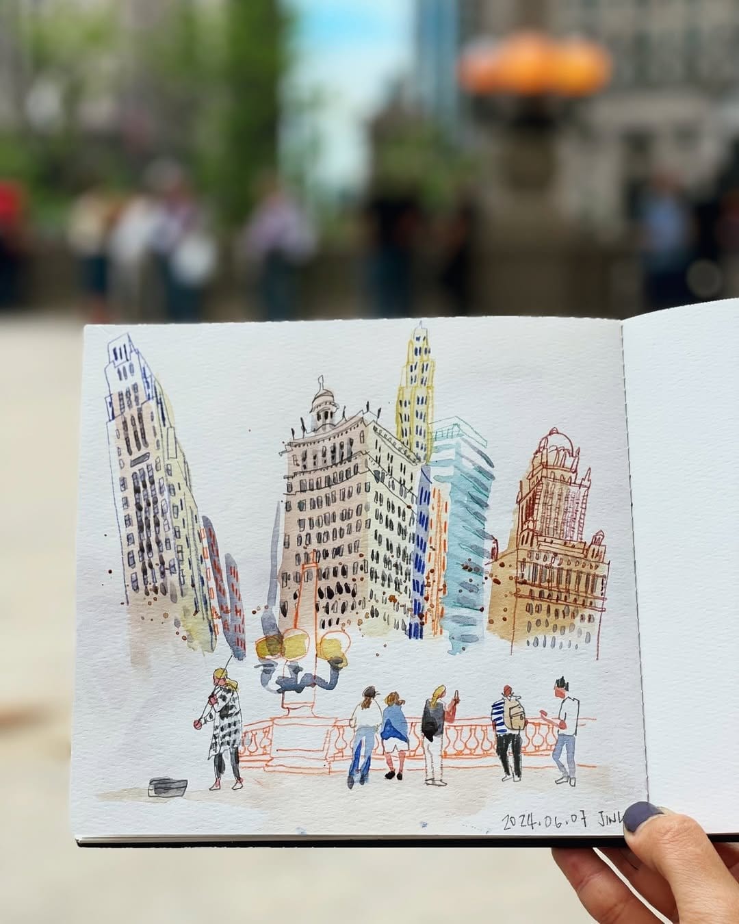 Urban pastel handmade cityscape
