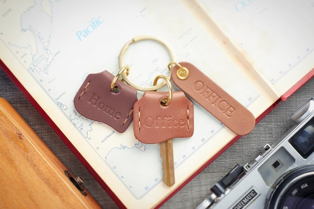 handmade leather keychains with stamped initials