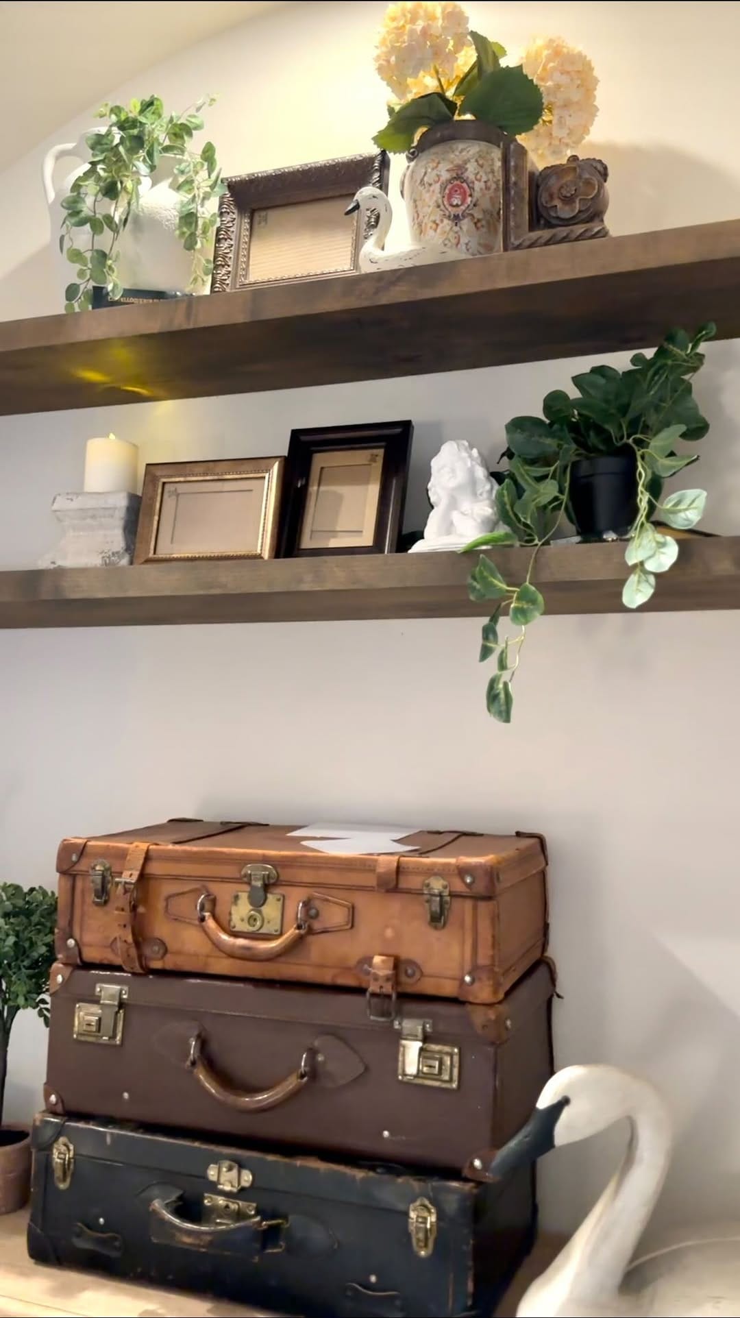 floating shelves with decorative items