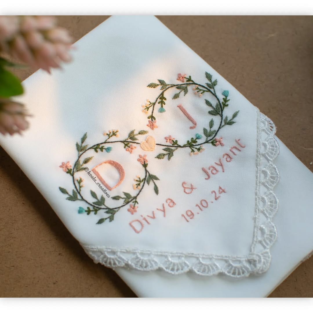 embroidered handkerchief with initials