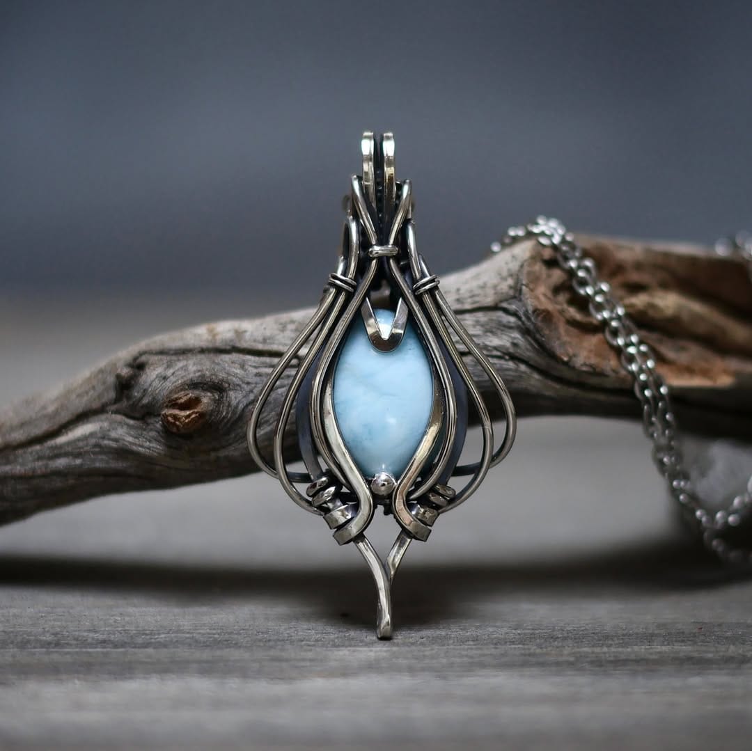 wire wrapped gemstone pendant with silver wire