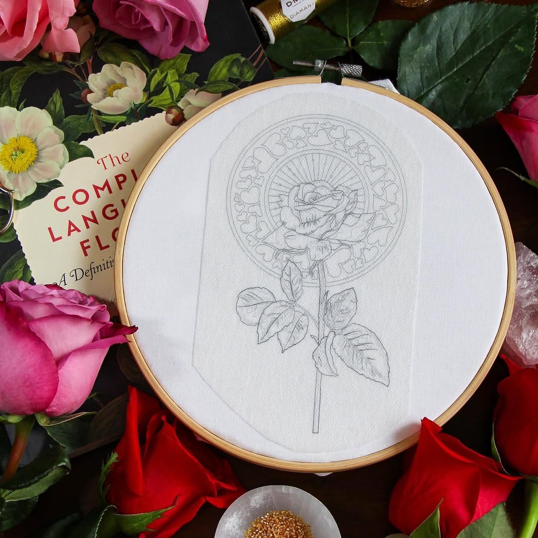 embroidery hoop with floral designs on fabric