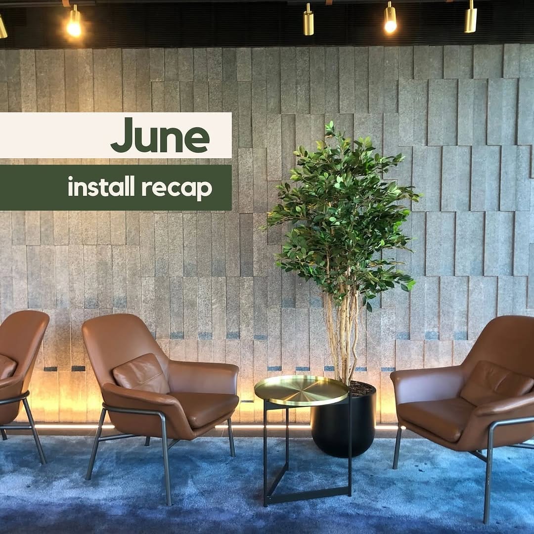 lush green plant wall with various planters