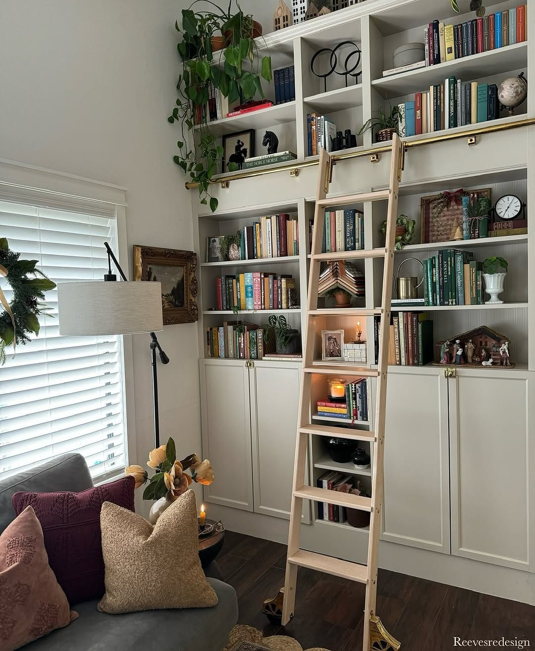 simple wooden blanket ladder with cozy throws