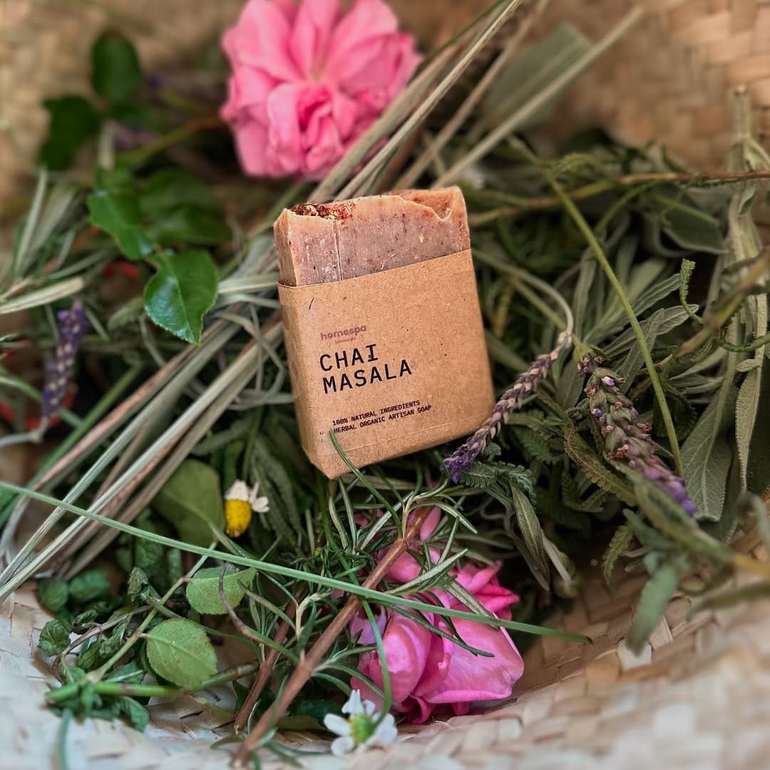 colorful homemade soap bars with herbs