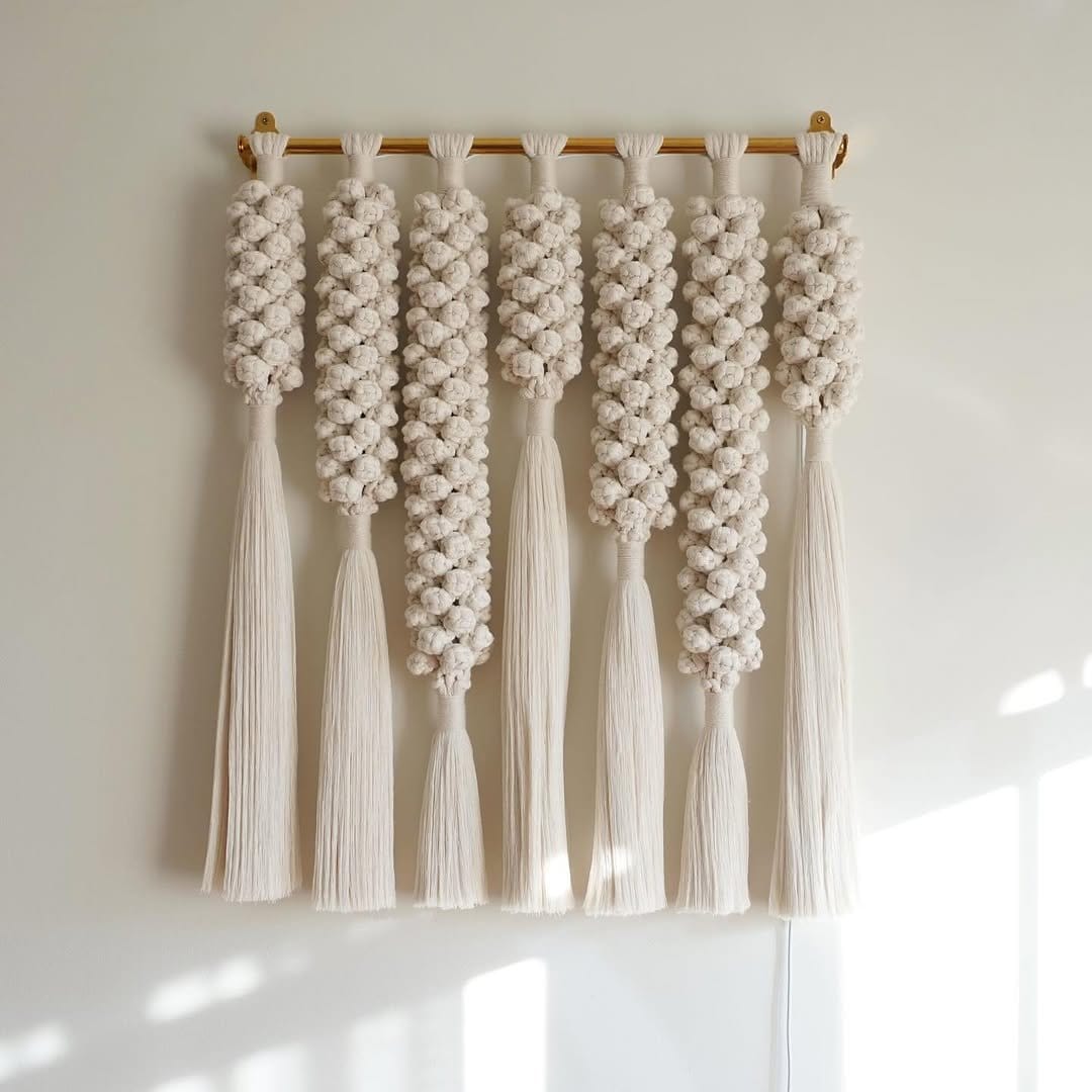 Soft textile wall hanging with tassels