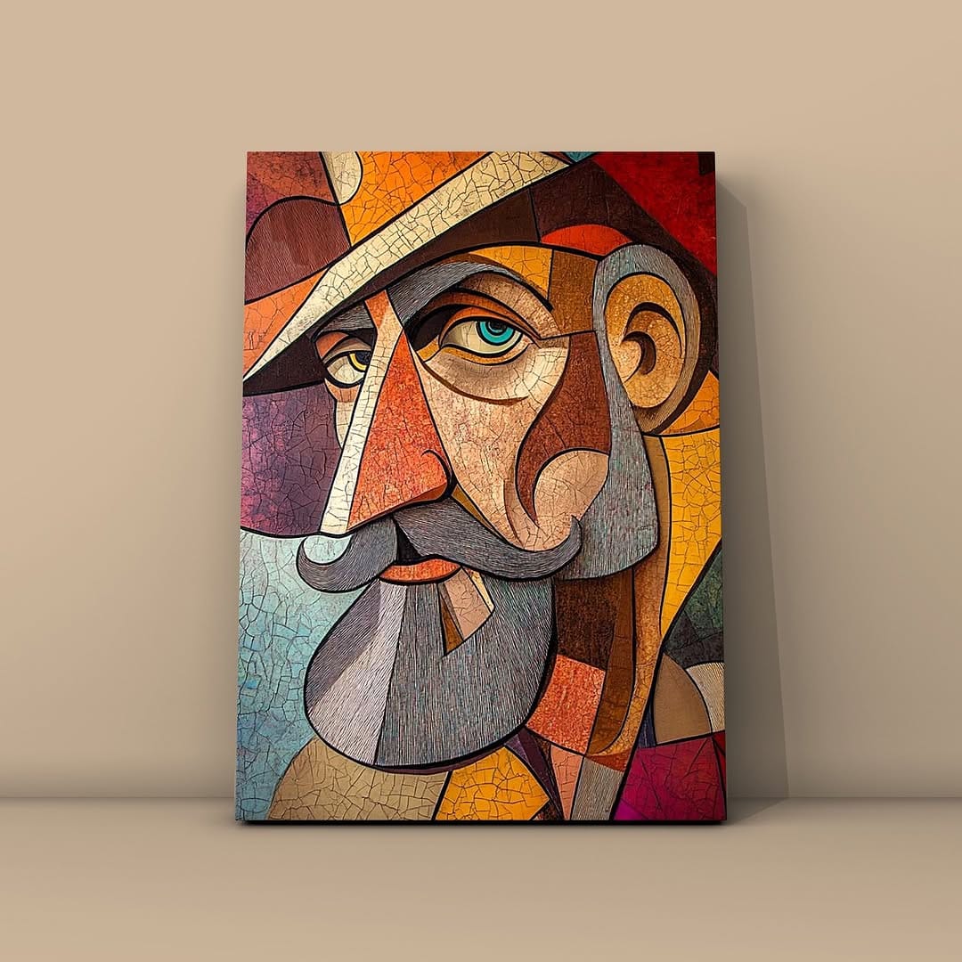 fabric wall art with abstract patterns on a framed canvas