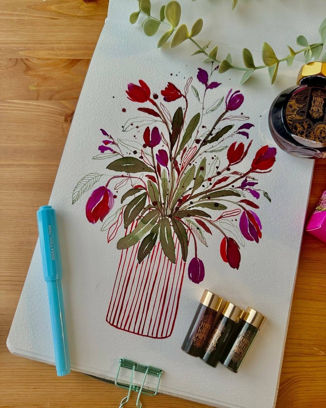 Lush vibrant botanical watercolor art
