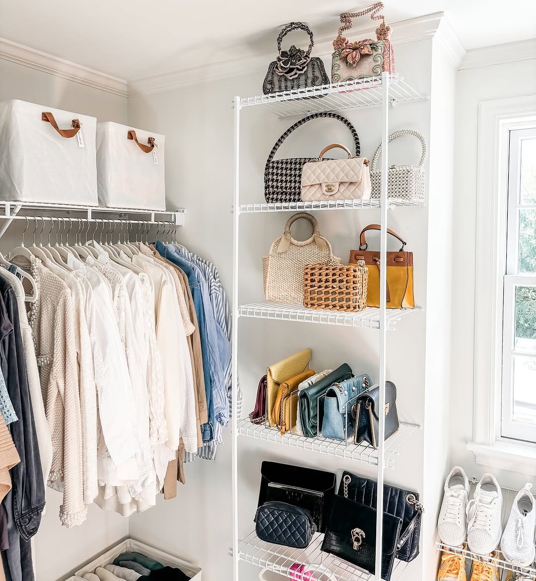 hanging wire baskets in closet for extra storage