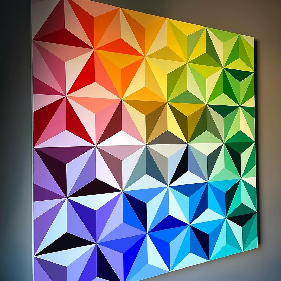 abstract painting with bold colors and geometric shapes
