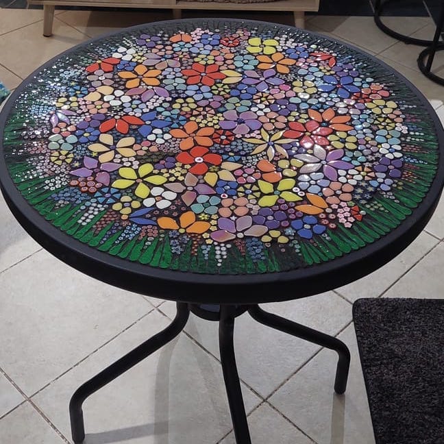 mosaic tabletop with colorful tiles