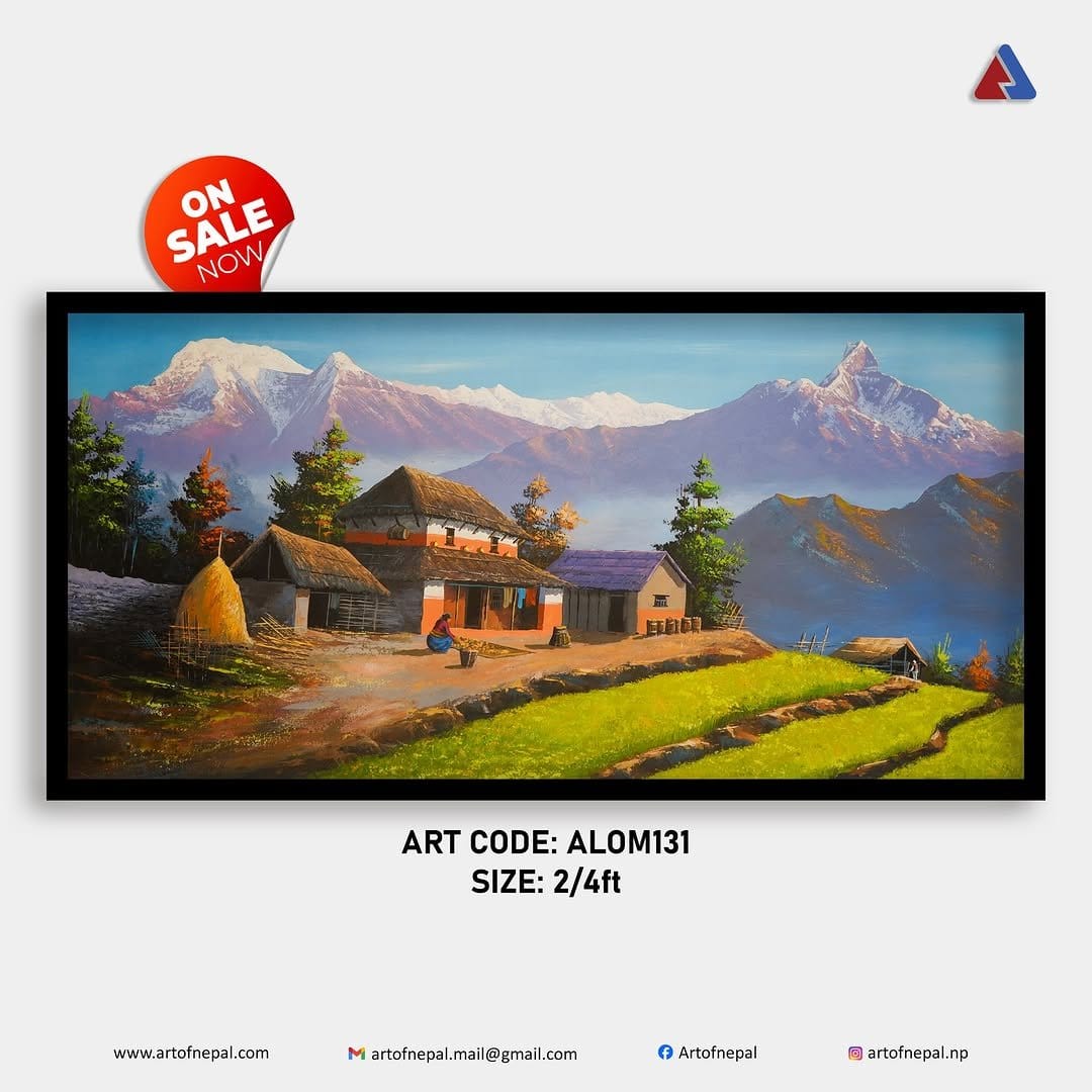 Majestic handmade mountain range painting