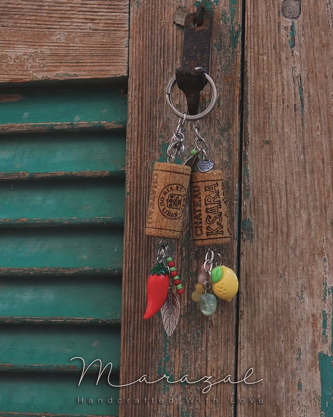wine cork keychains with decorative beads