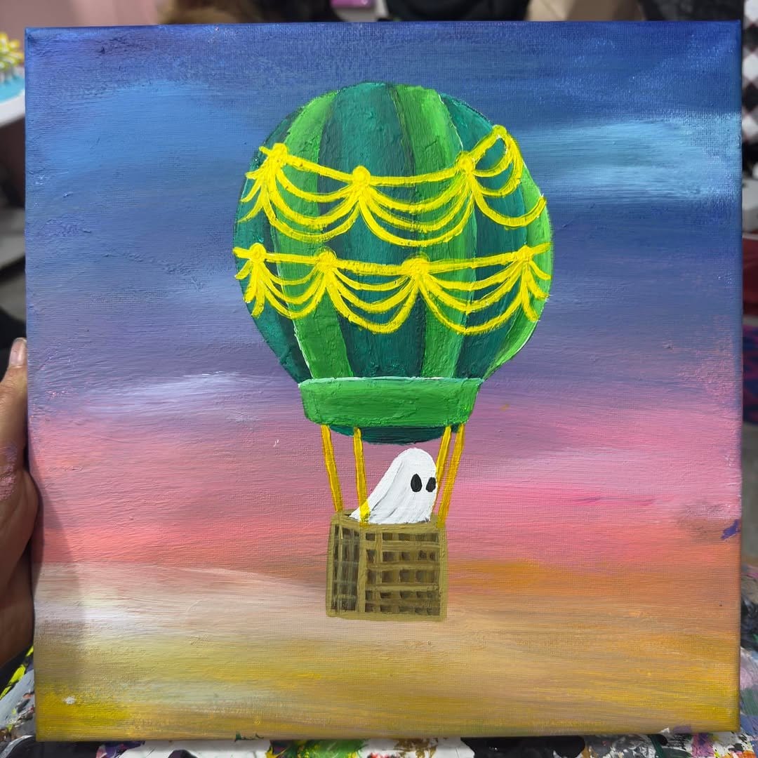 Whimsical colorful hot air balloon art
