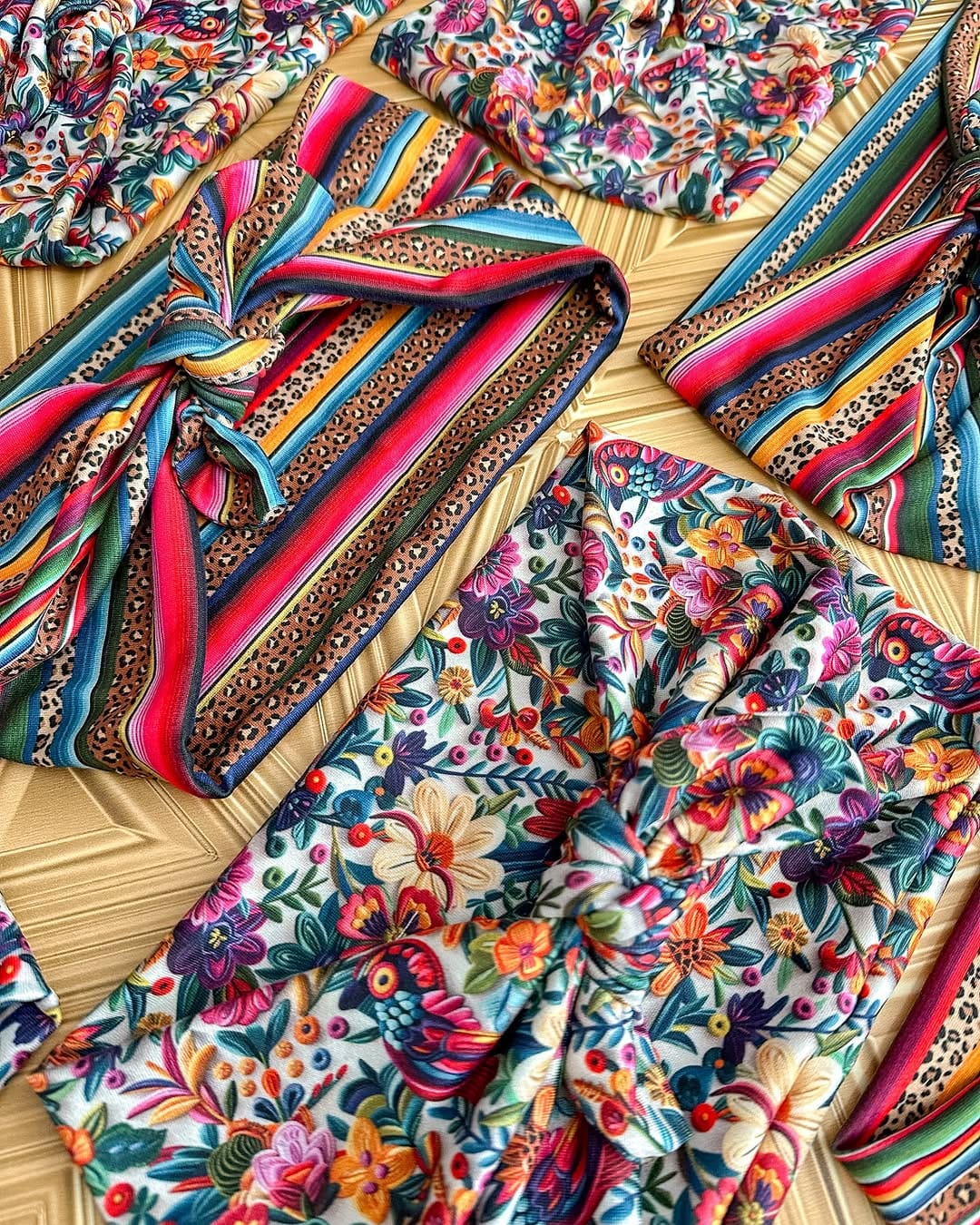 colorful fabric headbands with floral patterns
