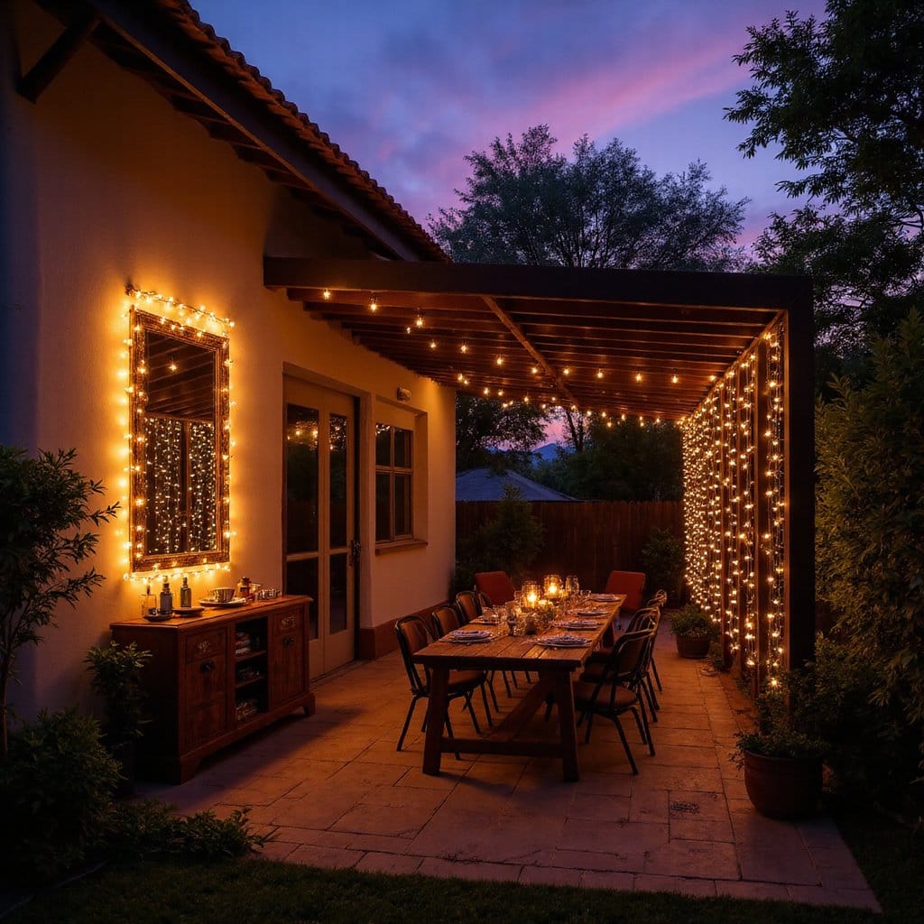 String lights in photo collage