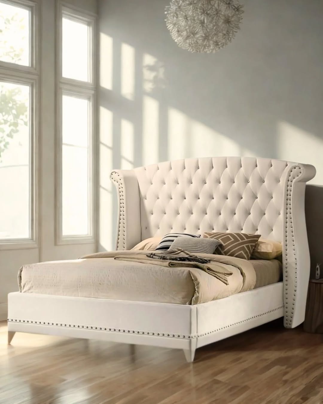upholstered DIY headboard with button details