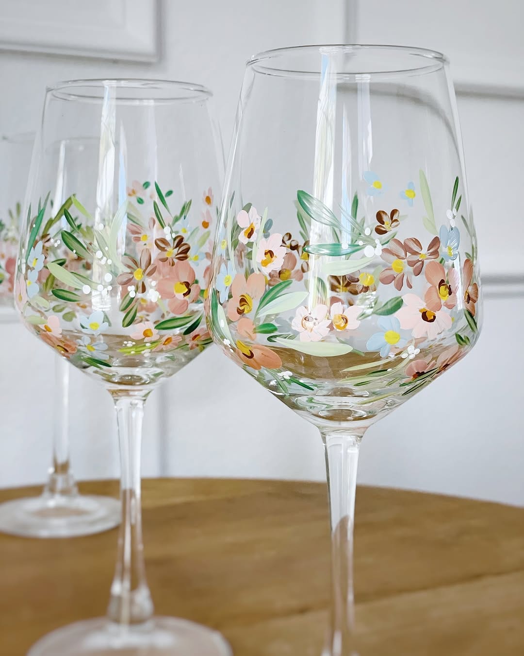 set of custom painted wine glasses