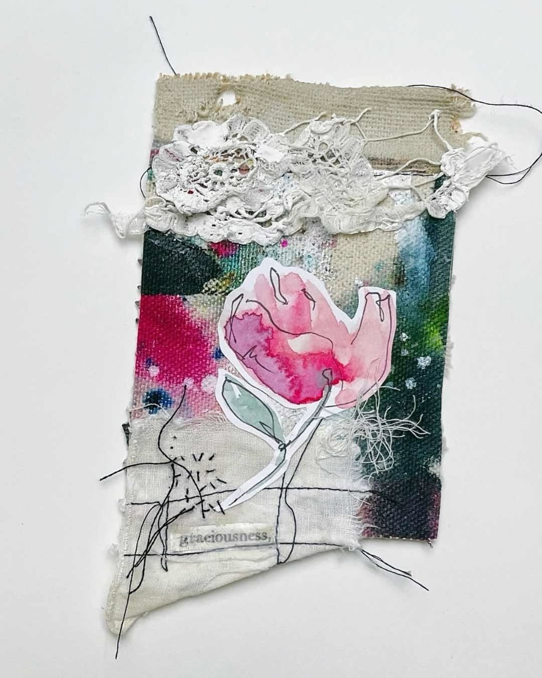 Artistic mixed media handmade floral canvas