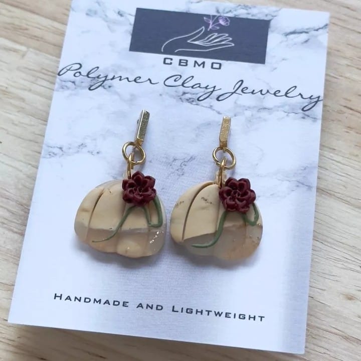 handmade polymer clay earrings with marbled pattern