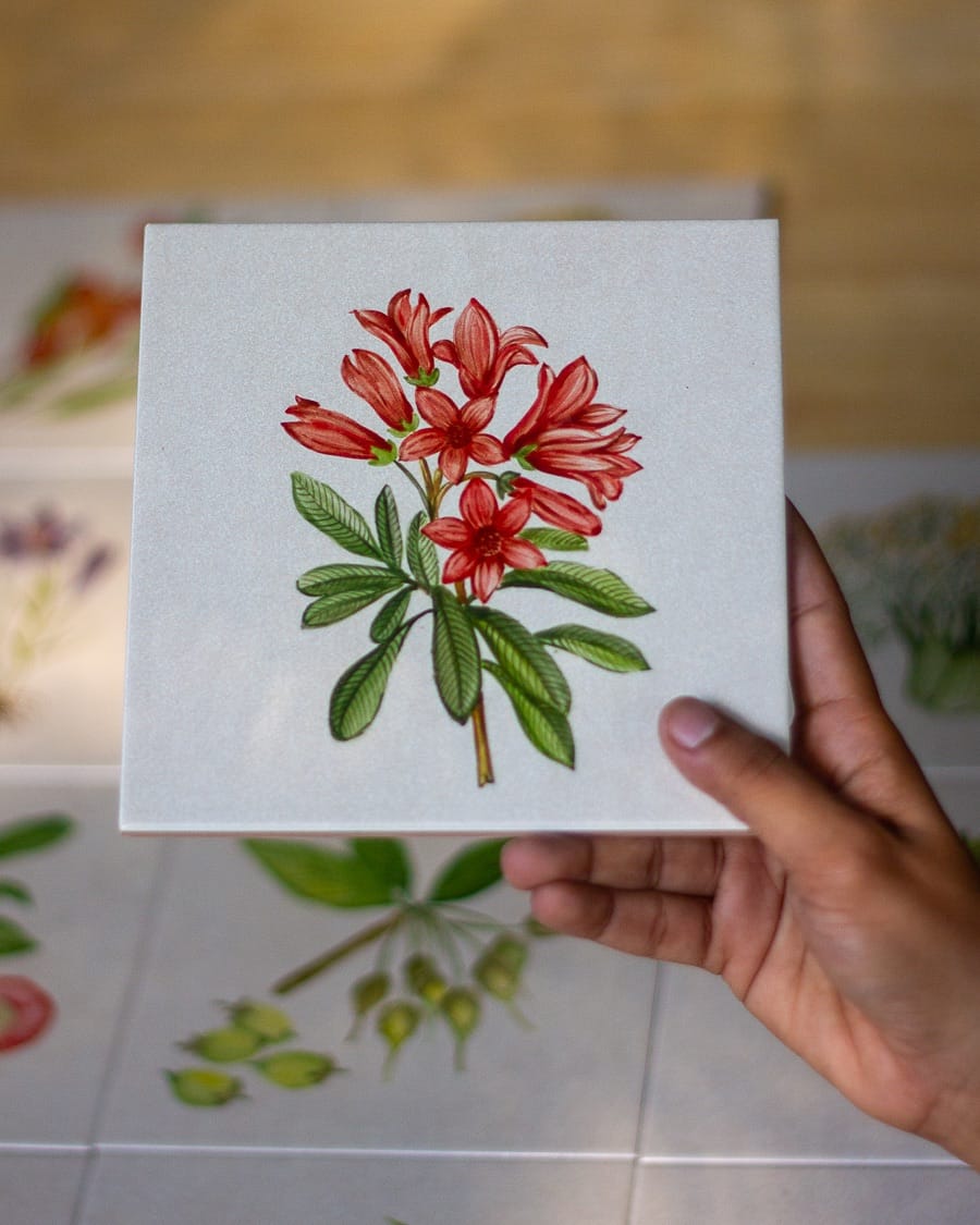 hand-painted ceramic tiles with intricate patterns