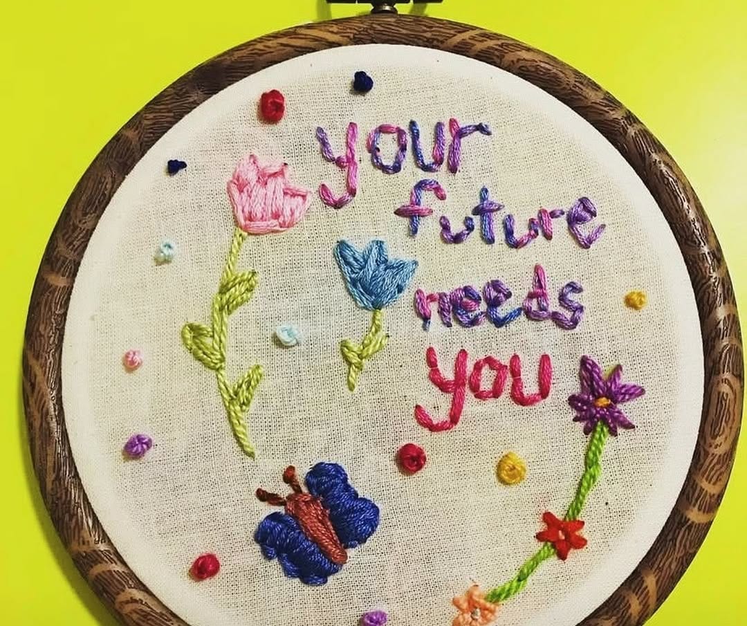 embroidered hoop wall hanging with inspirational quote