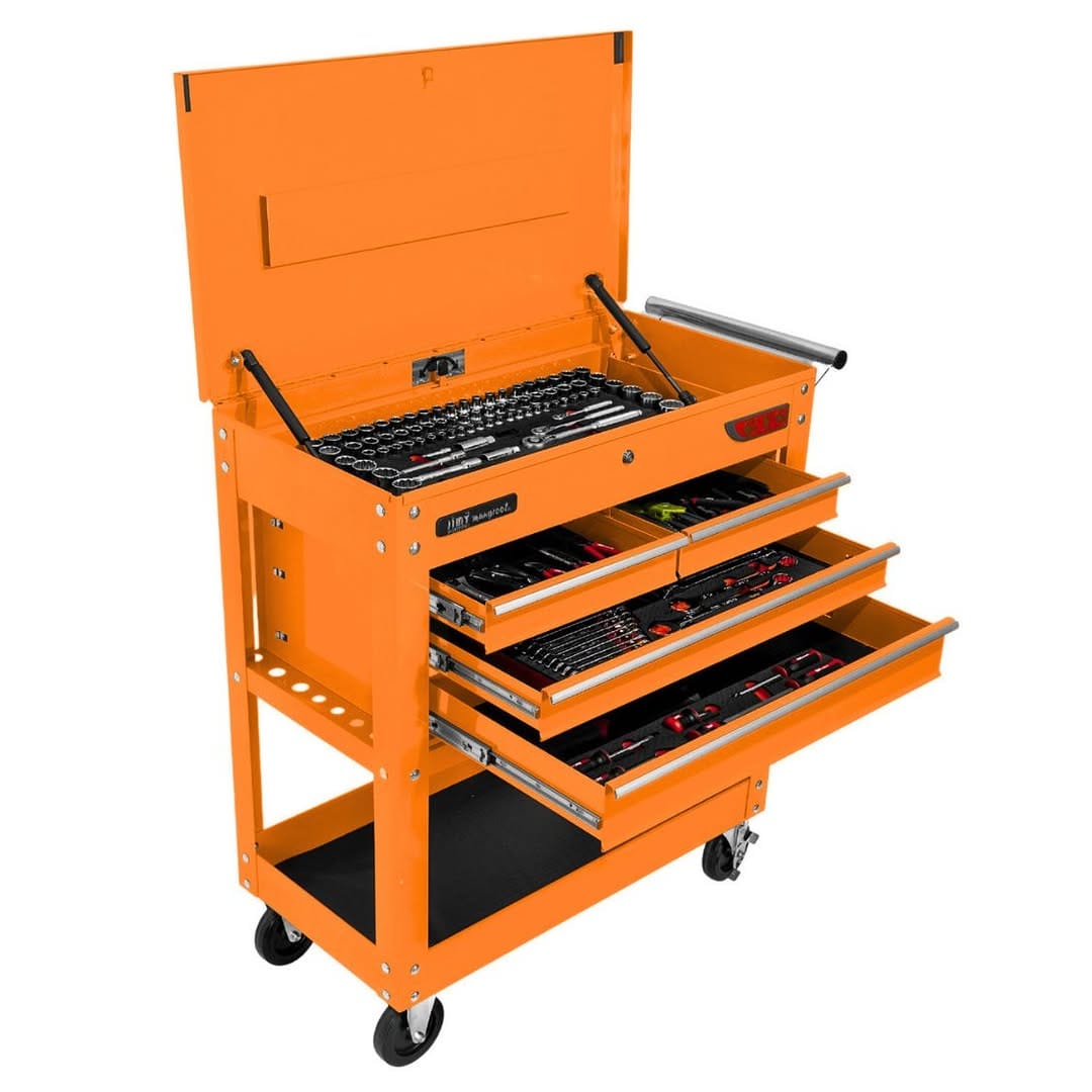 rolling storage cart with organized tools