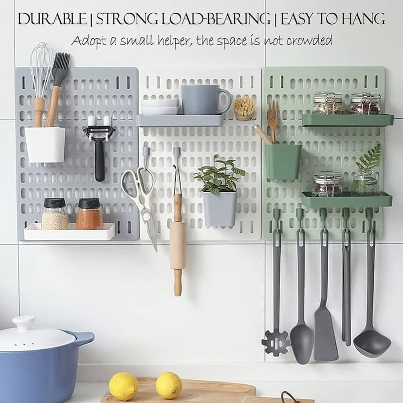 pegboard wall organizer in a craft room