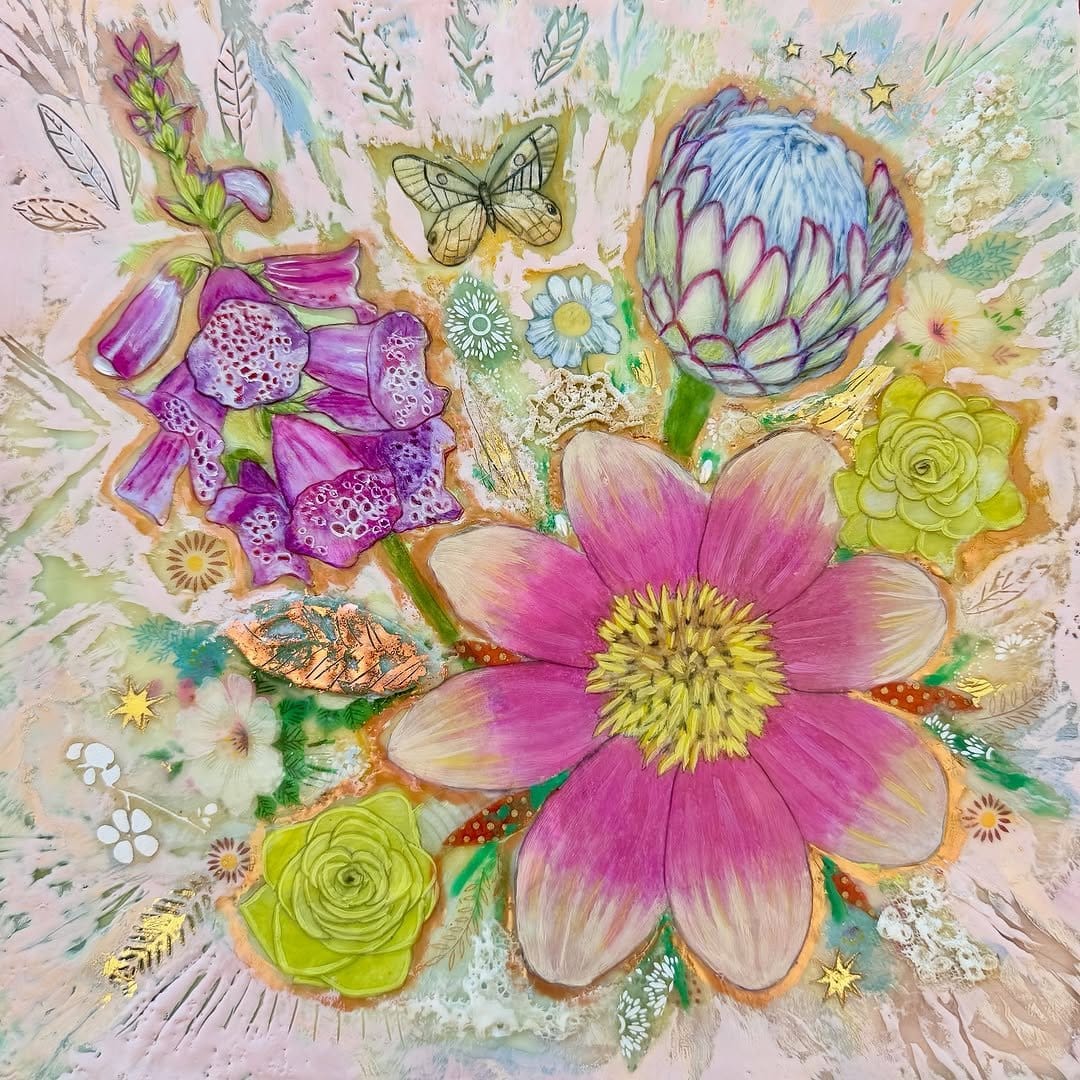 Delicate pastel handmade flower collage