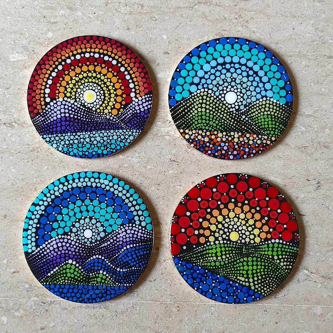handmade coasters with abstract designs