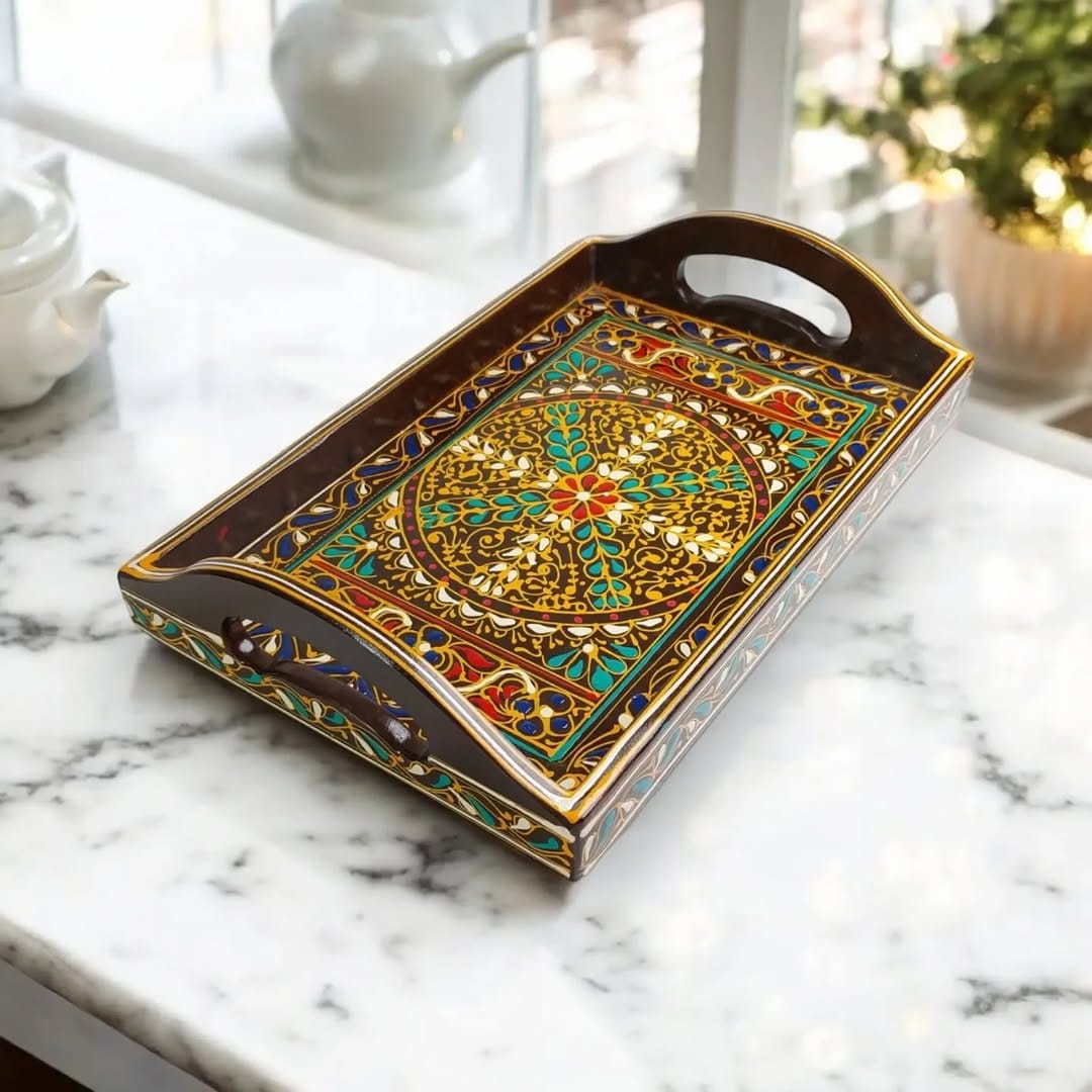 hand-painted wooden serving tray