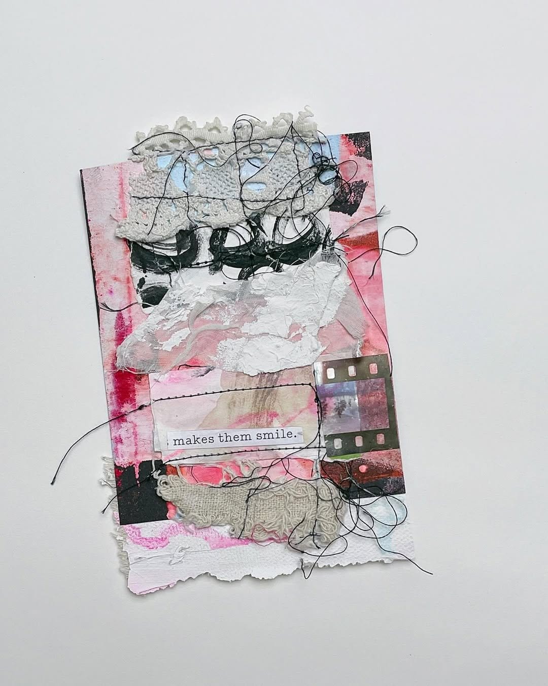 Plaster and fabric art collage