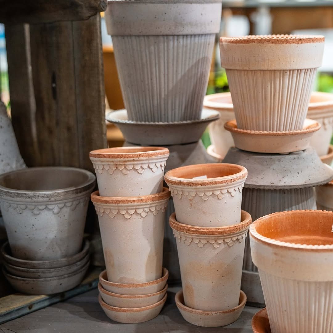 Clay pots hanging with herbs