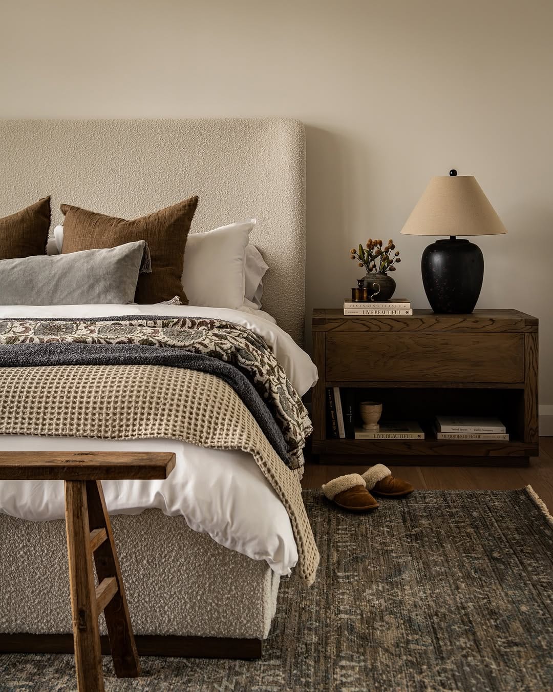 DIY wooden headboard with soft lighting