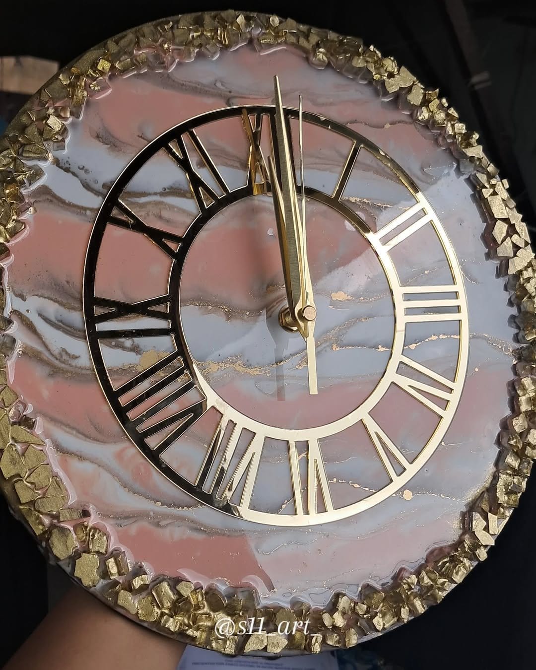 Modern handmade marbled clock