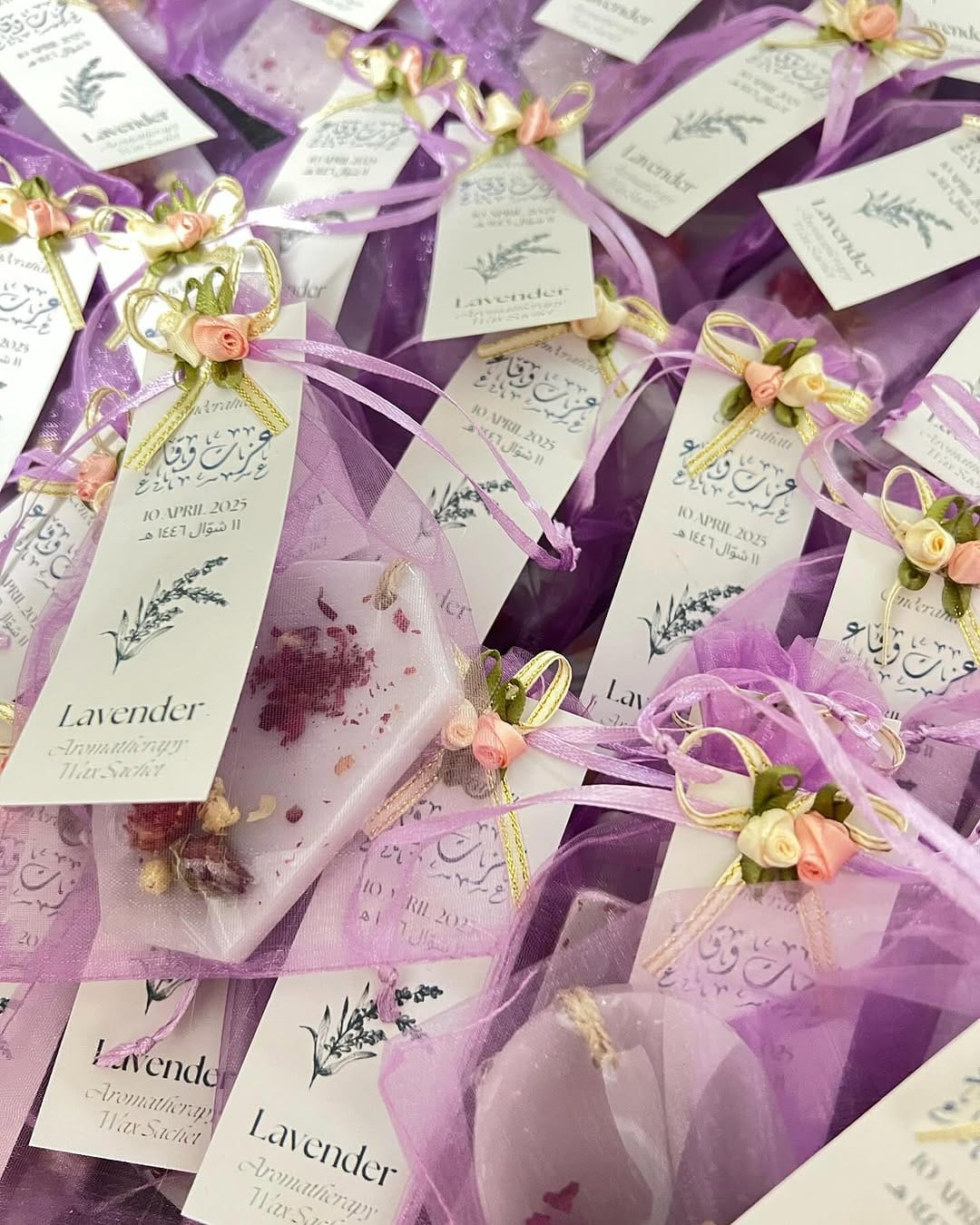 handmade lavender sachets with ribbons