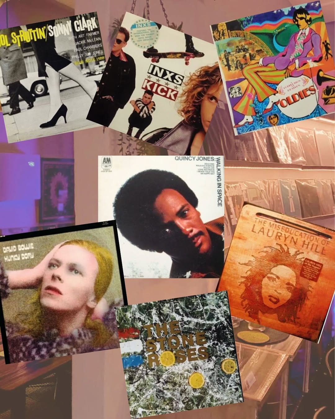 vintage vinyl records and a playlist
