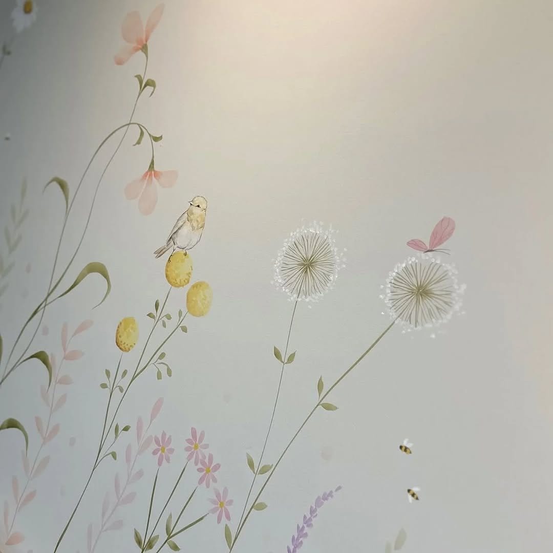 Delicate pastel flower mural