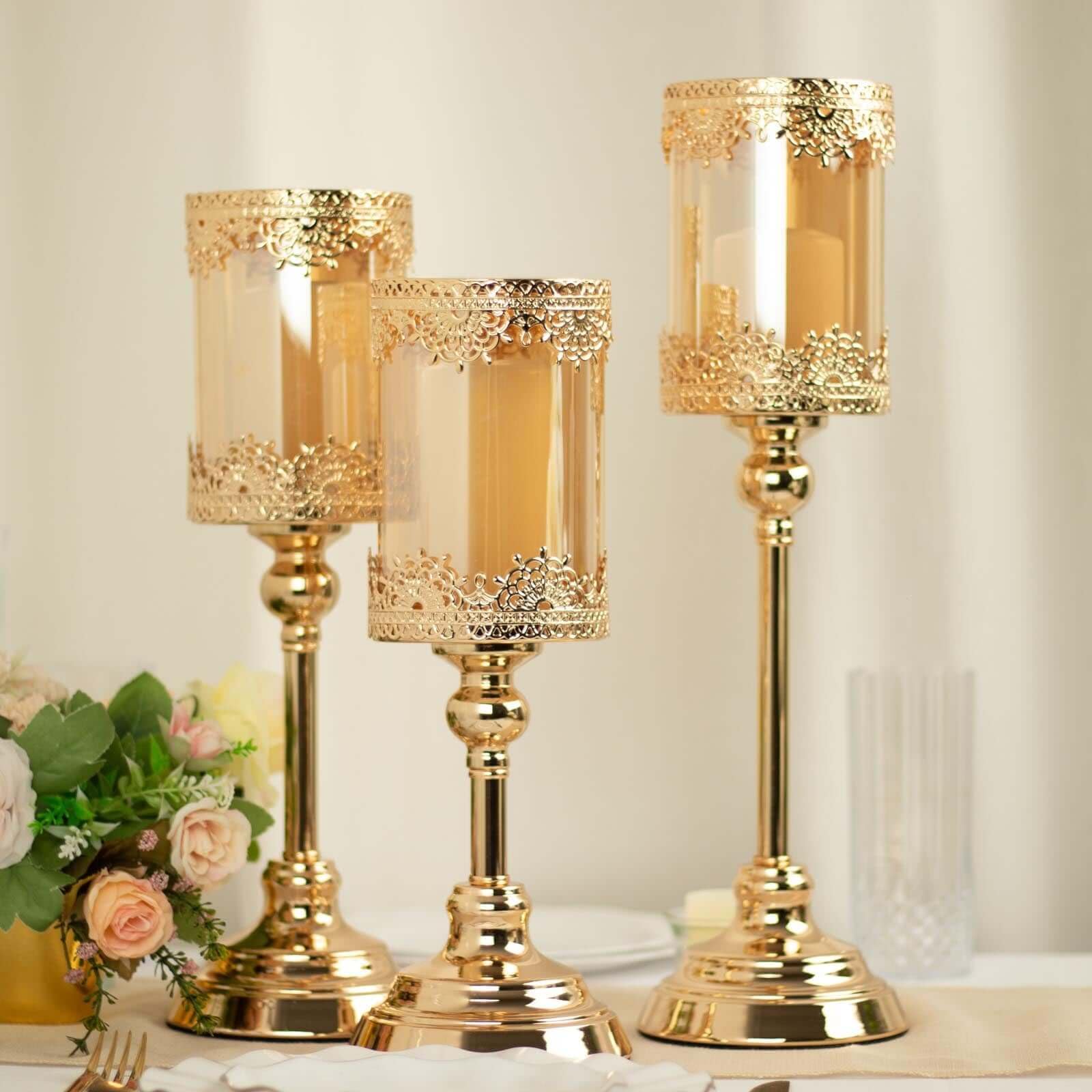 lace-covered candle holder with soft glow