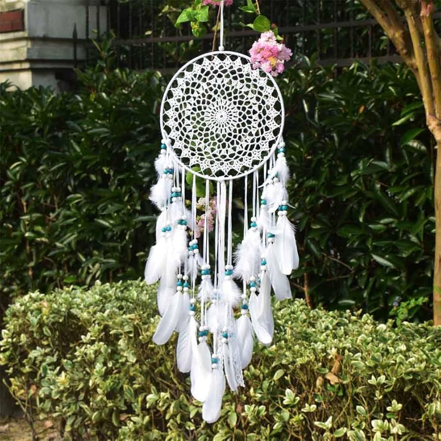 lace dream catcher with beads and feathers